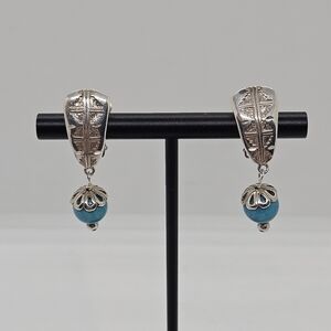 sterling silver and faux turquoise clip earrings